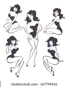 vector collection of stylized pin up girls in different poses
