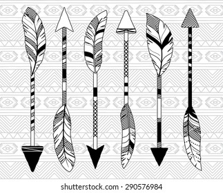 Vector Collection of Stylized Tribal Feather Arrows