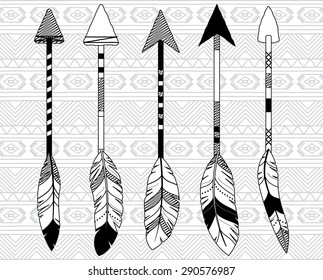 Vector Collection of Stylized Tribal Feather Arrows