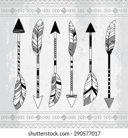 Vector Collection of Stylized Tribal Feather Arrows