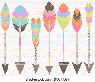 Vector Collection of Stylized Tribal Feather Arrows
