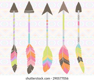 Vector Collection of Stylized Tribal Feather Arrows