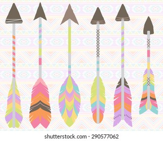 Vector Collection of Stylized Tribal Feather Arrows