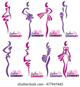 vector collection of stylized woman silhouette for your fashion logo, icon, emblem