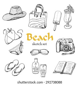 Vector Collection Of Summer Elements In Sketch Style. Vector Illustration For Your Design