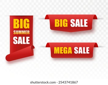 Vector collection of summer collection price tags. Ribbon sale banners isolated. Offers of new collections.