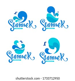 vector collection of summer sea and ocean vacations symbols, labels and stickers