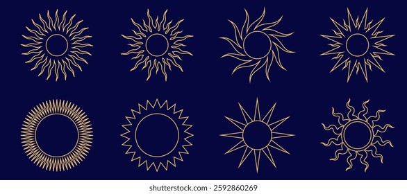 Vector collection of sun, icon, shape, symbol. Abstract boho celestial logo.