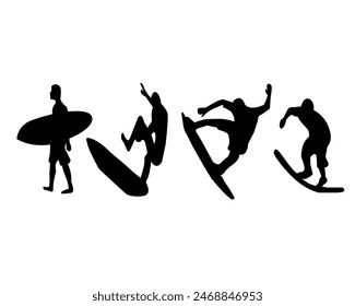 Vector collection of surf silhouettes for artwork compositions