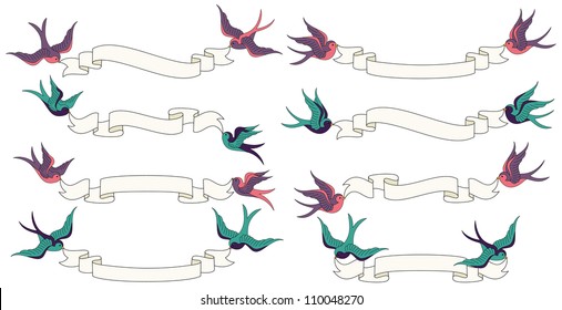Vector Collection of Swallows Holding Banners