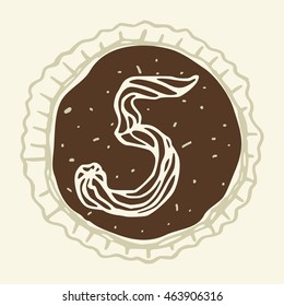 Vector collection of sweet numbers. Stylized figure 5 of the pastry cream/Hand-drawn figure on the background of cake 