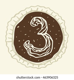 Vector collection of sweet numbers. Stylized figure 3 of the pastry cream/Hand-drawn figure on the background of cake 