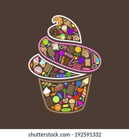 Vector collection of sweets in the form of cake