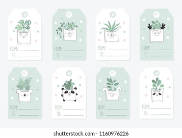 Vector collection of tags with cute objects in pastel colors. Valentine's day, anniversary, save the date, baby shower, bridal, birthday, children party