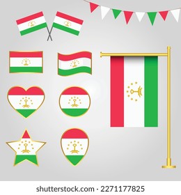Colección de vectores de emblemas e iconos de la bandera de Tayikistán en diferentes formas ilustración vectorial Tayikistán