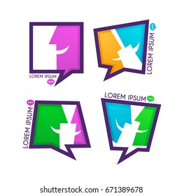 colección vectorial de palabras, palabras, chats y logotipo de comunicación, iconos, signos y símbolos