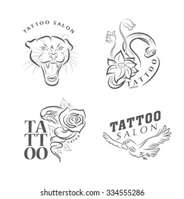 Vector collection of tattoo symbols. Tattoo salon logo template. Print and tattoo design. 