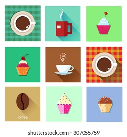vector collection of tea coffee and cakes icons