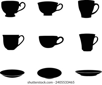 A vector collection of Teacups and Saucers for artwork compositions