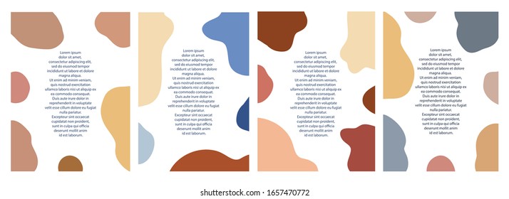 Vector collection of templates with abstract shapes. Abstract background with some space for text in natural colors. Modern templates for magazine articles, invitations, cards, posters.