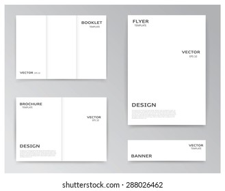 Vector collection of templates: booklet, brochure, flyer and banner. You can use it for your layouts. Eps file has layers with clipping mask, that helps you easily add your own background.
