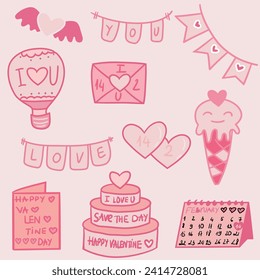 Vector Collection for a Tender Valentine's Day. Featuring Stylish Icons, Roses, Cupids—Perfect for Expressive Greetings and Social Media Graphics. Every Nuance Overflowing with Affection