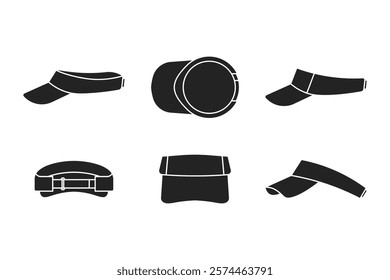 vector collection of tennis hats with different angles of view made in black silhouette style