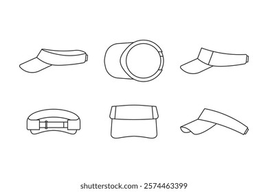 vector collection of tennis hats with various viewpoints made in outline style