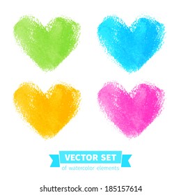 Vector collection of texture hearts. Hand-drawn watercolor elements