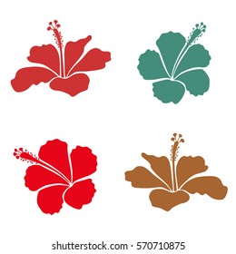 Vector collection for texture, romantic design, decoration, greeting cards, posters, printing, for textile print or fabric. Floral set with four bright summer flowers in orange, green and red colors.