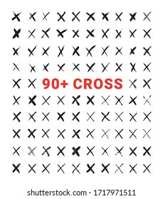 Vector collection of texturing crosses. Big set of grunge elements. Criss-cross and marks for your projects in a dirty and freehand style.