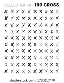 Vector collection of texturing crosses. Big set of grunge elements. Criss-cross and marks for your projects in a dirty and freehand style.