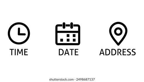 vector collection of time,date and address icons on white background