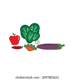 Vector collection of tomato, cabbage, carrot, chili and eggplant vegetable designs.