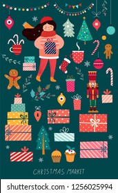 Vector collection of traditional Christmas elements