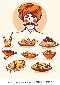 Vector Collection Of Traditional Indian Food And Chef Image