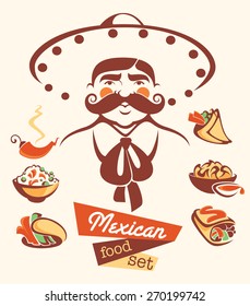vector collection of traditional mexican fast food and man image
