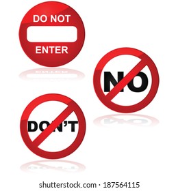 Vector collection of traffic signs showing commands for people not to do something