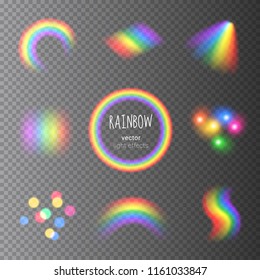 Vector collection of transparent colorful rainbow light effects