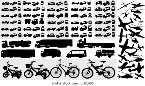 vector collection of transportation silhouettes