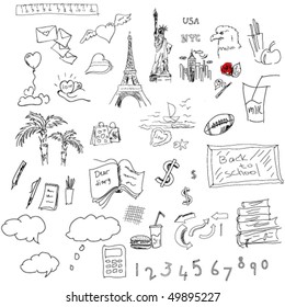 vector collection of travel and education symbols