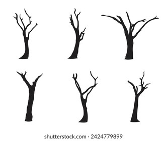 vector collection of tree silhouettes without leaves