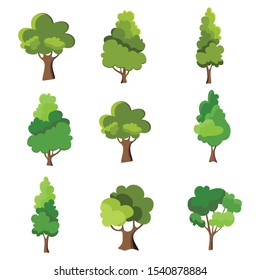 Vector collection trees illustration set.