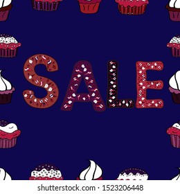 Vector. Collection with trendy backgrounds for your project, sale, frame, animation, advertisement, flayer. Sale lettering in blue, red, brown colors. Simple poster, patches, badges in pop art style.