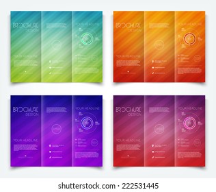 Vector collection of tri-fold brochure design templates with soft diagonal stripes background