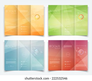 Vector collection of tri-fold brochure design templates with light geometric background