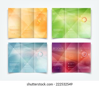 Vector collection of tri-fold brochure design templates with light geometric background