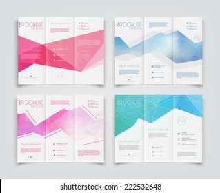 Vector collection of tri-fold brochure design templates with modern polygonal background on white