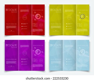 Vector collection of tri-fold brochure design templates with subtle modern polygonal background