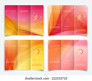 Vector collection of tri-fold brochure design templates with colorful smooth dynamic waves background